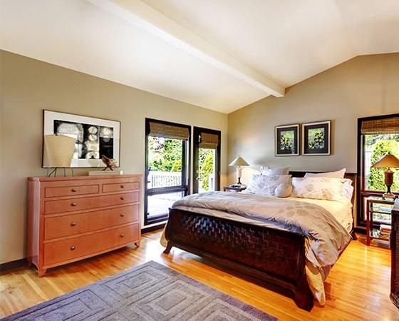 A warm bedroom with freshly painted walls